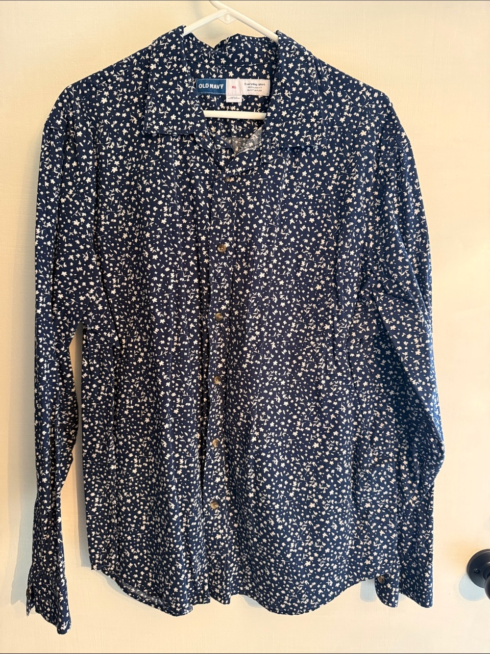 Old Navy Navy Blue Button-Up Shirt with White Floral Print